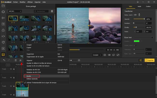 changer la durée de l'écran partagé