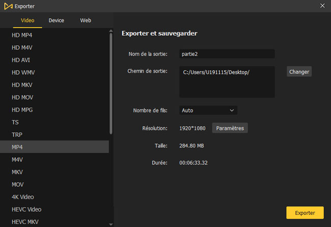 exporter une vidéo vers un ordinateur