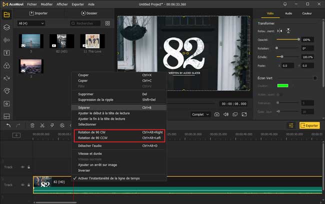 faire pivoter de 90° vers l'avant ou l'arrière