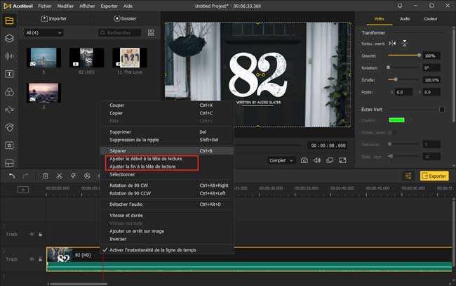 Découper le début ou la fin de la vidéo en tête de lecture