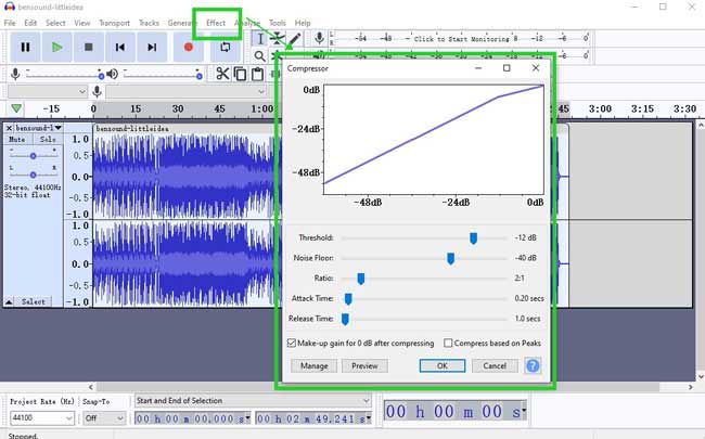 compresser audio avec audacity