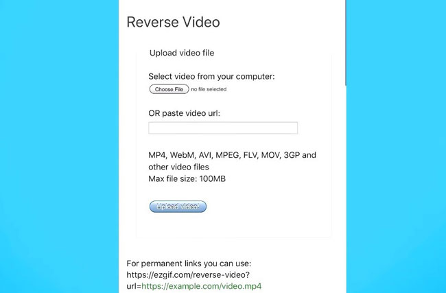 inverser la vidéo avec ezgif