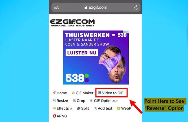 comment inverser une vidéo sur iphone avec ezgif