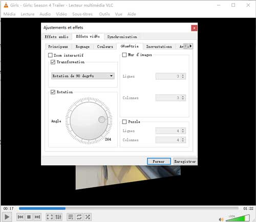 rotation ou retournement d'une vidéo dans vlc