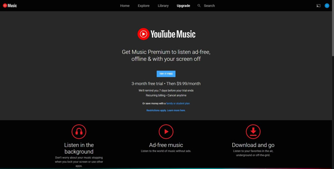 l'interface de la bibliothèque musicale youtube