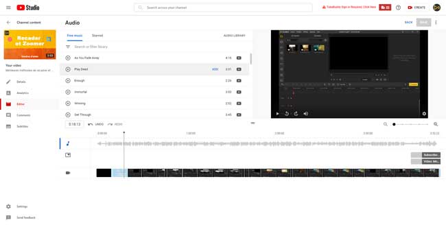comment éditer l'audio avec éditeur vidéo intégré de youtube
