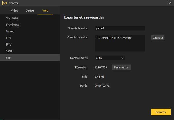 exporter la vidéo comme gif