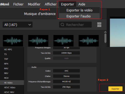 exporter l'audio'