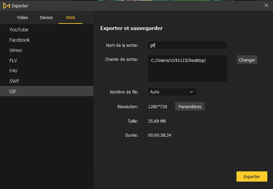 exporter la vidéo comme un gif